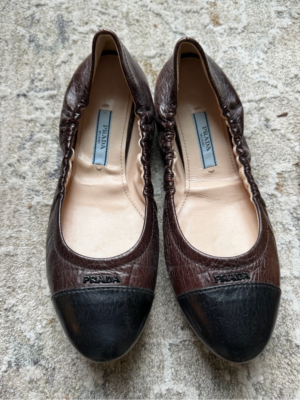 Prada Two-Tone Brown and Black Leather Ballet Flats